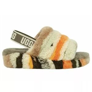 UGG Womens Fluff Yeah Slide Fuzzy Sherpa Slipper Sandal Cali Collage Olive 8